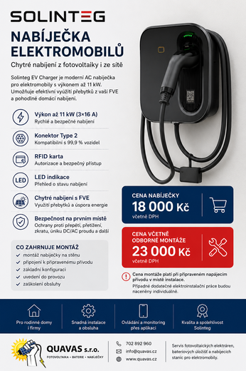 Nabíječka elektromobilů Solinteg 11 kW, wallbox, EV charger